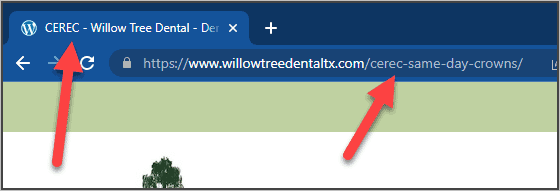 Browser showing title tag and URL alignment