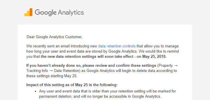 The Google Analytics Data Retention Email Explained